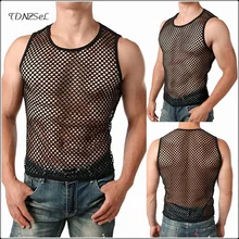 Сексуальное мужское нижнее белье для гомосексуалистов прозрачные ажурные майки новые без рукавов Прозрачные вечерние футболки танец ночная рубашка с вырезом