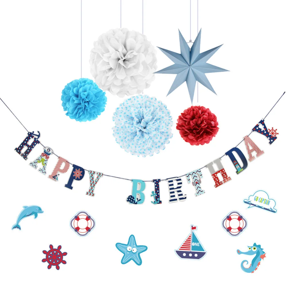 Набор из 7 подарочная упаковка декоративный комплект в морском стиле Вечерние Happy плакат "с днем рождения", морских детские наклейки для