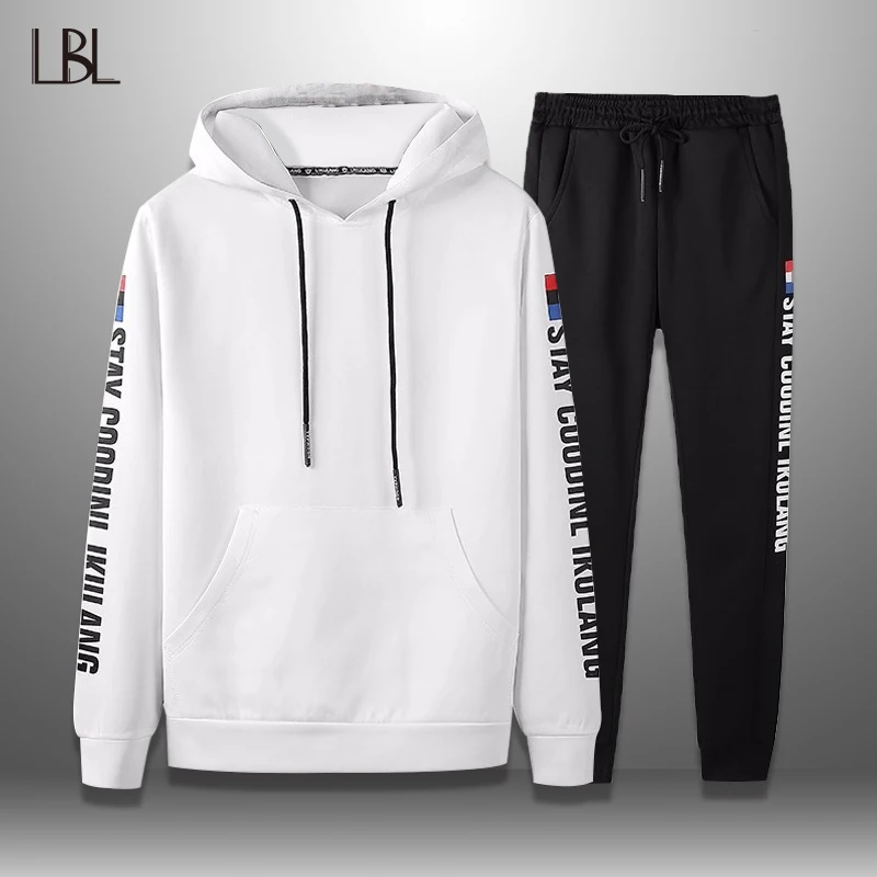 

LBL Casual Hoodie Set Men 2019 Spring Autumn Long Sleeve Mens Tracksuit Streetwear Two Pieces Sets Male Hoody + Pants Suit Man