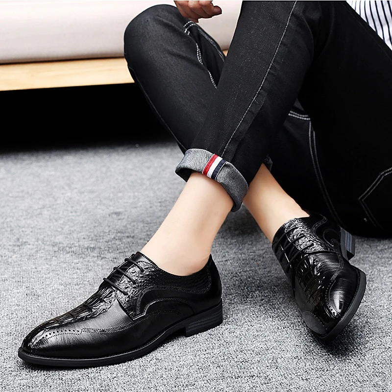 Hombre Boda Fiesta Formal Cuero Black Calzado Los Vestir Elegante Zapatos Genuino Y Oficina Para Negro De Clásico Marrón brown Hombres nPfPCq
