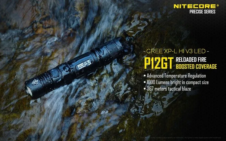 NITECORE 1000 LMs CREE XP-L HI V3 светодиодный P12GT тактический фонарь без 18650 батареи супер яркий фонарь для самозащиты