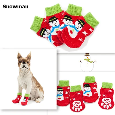 4 шт./компл. Носки для собак рождественских для домашних животных Нескользящие Носки для собак Щенок Indoor мягкого трикотажа Weave теплый носок для собак кошек Рождественский подарок - Цвет: Snowman