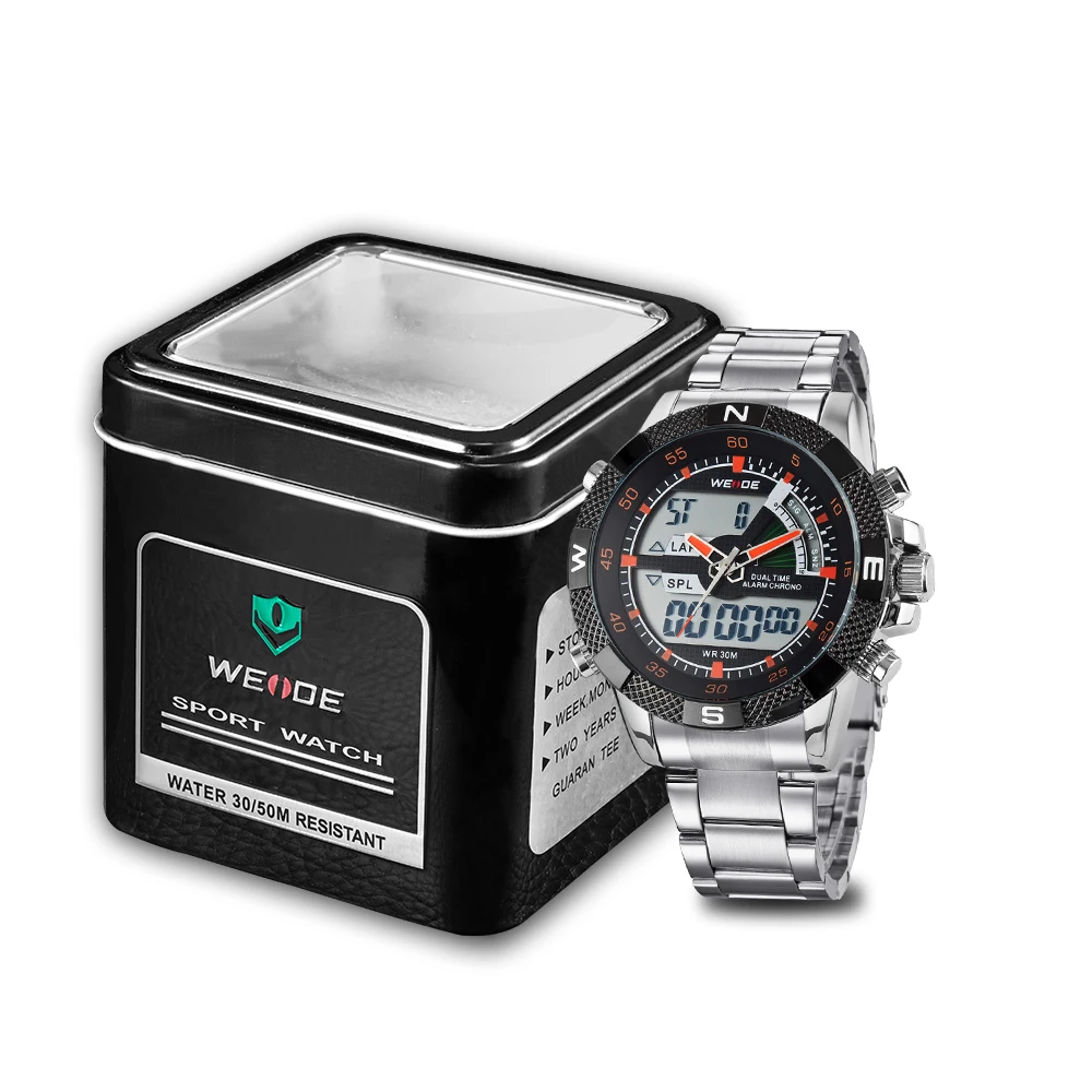 WEIDE Watch Outdoor Men's Sport Watches Analog Digital Display  Waterproof Multi Function Relogio Mascul Gift Watch Box clock