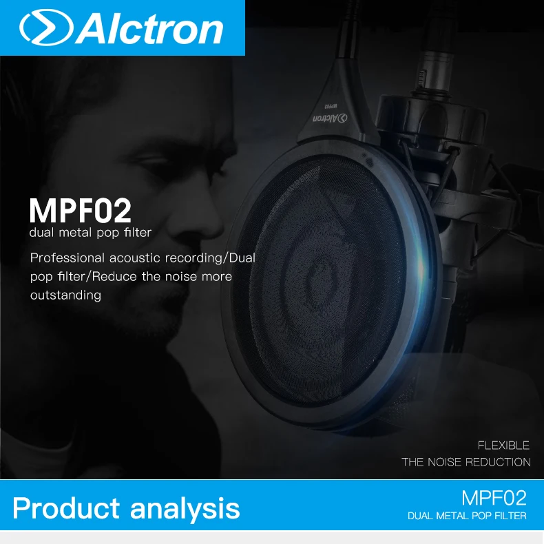 Alctron MPF02 dual layer metal pop filter dual stainless mesh filter anti-spray and anti-noise for studio/stage microphone