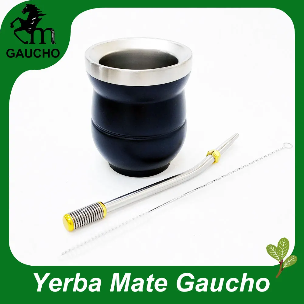 1 компл./лот Yerba mate Calabash наборы из нержавеющей стали тыквы двойная стена с трубка для травяного чая мате и щетка для чистки - Цвет: MB006-165A(150ml)