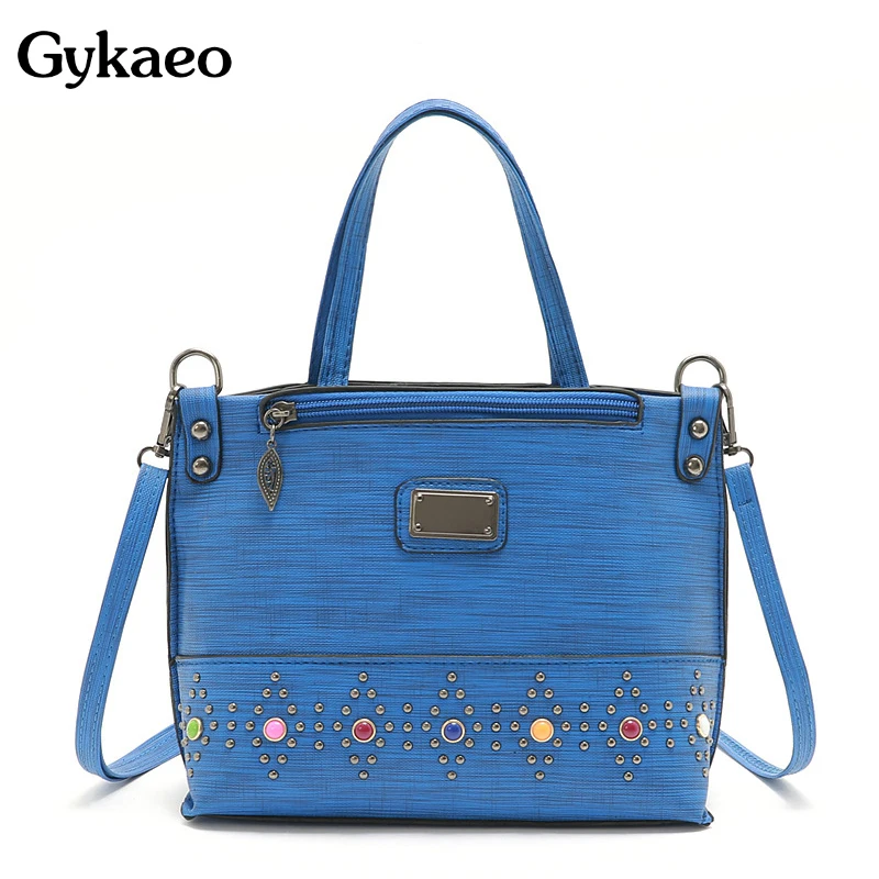 

Gykaeo Designer Handbags High Quality Small Rivet Tote Bag Ladies PU Leather Street Fashion Diamonds Messenger Shoulder Bags