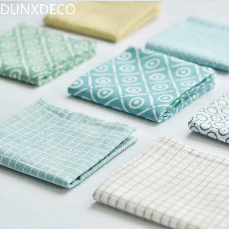 

DUNXDECO Table Placemat Cotton Tea Towel Napkin Fresh Green Geometric Nordic Patter Kitchen Fabric 6PCS Set Decoration