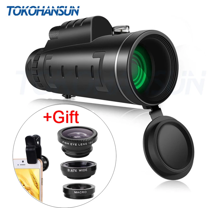 TOKOHANSUN كاميرا الهاتف المحمول عدسة 40x تلسكوب تليفوتوغرافي 40X60 عدسة + 3in1 فيش واسعة الزاوية ماكرو عدسة لسامسونج فون