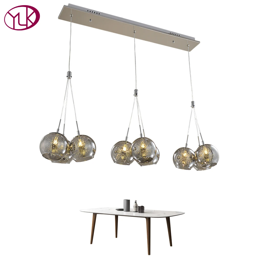 

Youlaike Modern LED Chandelier Lighting Smoke Gray Hanging Light Fixtures For Dining Room Creative Design Kitchen Island Lustre