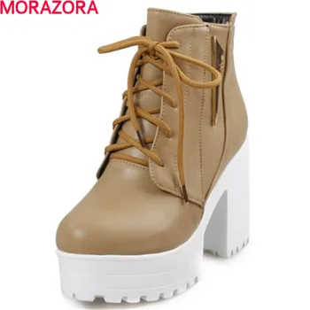 

MORAZORA New arrive autumn elegant high heel shoes lace-up ankle boots for women fashion big size 34-44 platform women boots