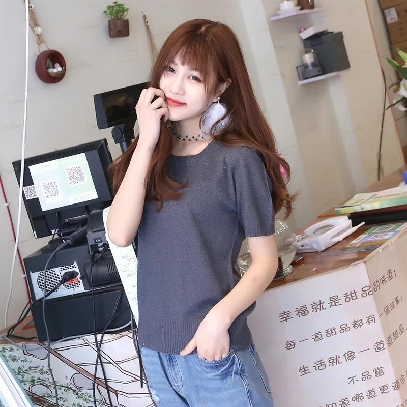 

Short Sleeve Pullovers Women 2018 Spring New Fashion Cashmere Wool O-Neck Solid Casual Sweaters Multicolor Sexy Knitted Jumpers