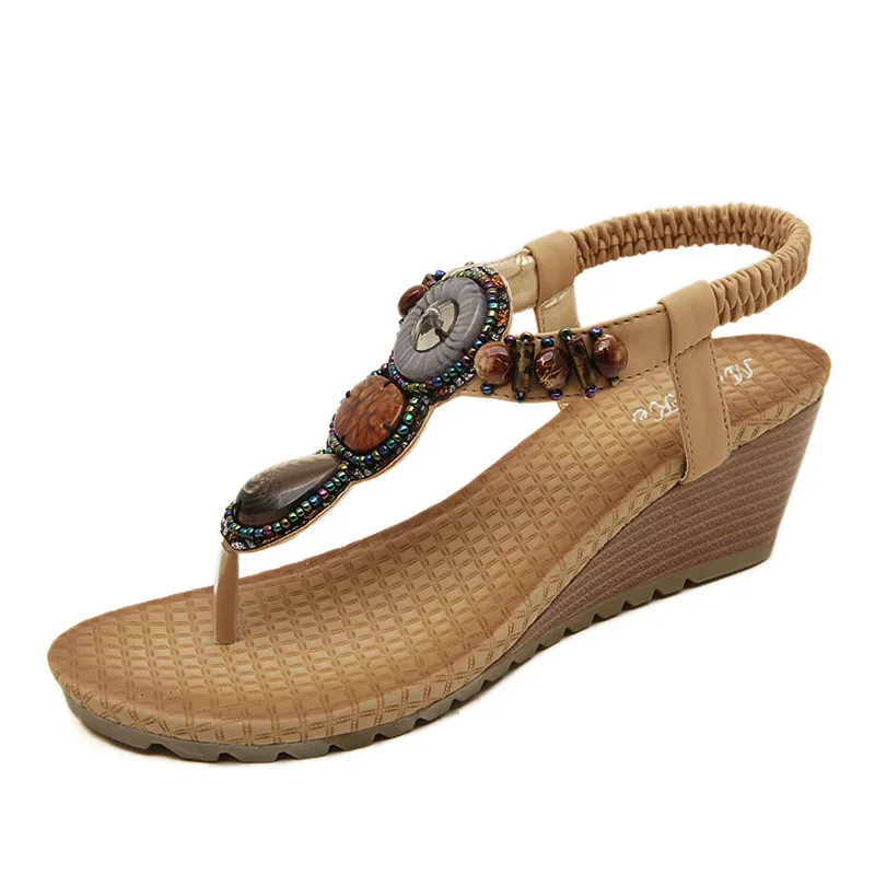 

Women Wedge Sandals Platform Shoes Summer High Heels Sandals Women Ladies Shoes 2019 Gladiator Sandals Women Ethnic Bead Sandals