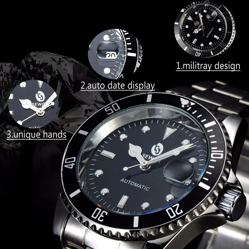 SEWOR мужские наручные часы Авто Дата Топ бренд класса люкс спортивные автоматические механические армейские часы Relogio Masculino