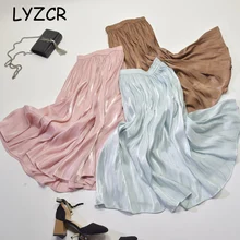 Плиссированная шелковая юбка миди, женская летняя сатиновая шелковая юбка макси для женщин, элегантные юбки с высокой талией, плиссированная юбка миди, Jupe Longue