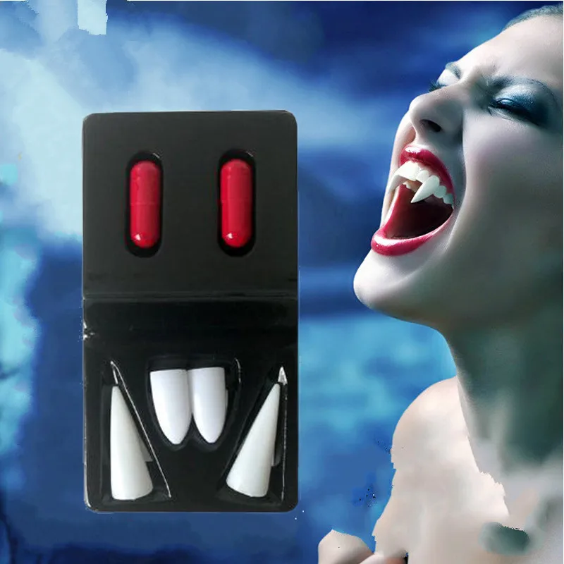 

Vampire Fangs Dentures Halloween Party Favors Cosplay Prop Decoration Horror Scary Teeth With Blood Pills GYH