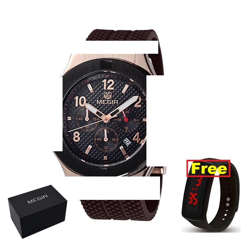 Спортивные часы MEGIR с хронографом, мужские креативные армейские военные кварцевые часы с большим циферблатом, мужские наручные часы, мужские часы - Цвет: 3002D BOX GIFT