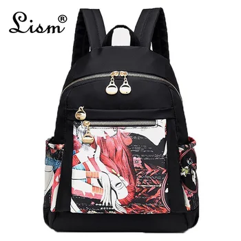 

Printed backpack 2019 new waterproof student bag black leisure travel bag light Oxford cloth large capacity backpack