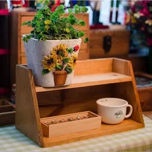 Estante de madera maciza, 2 capas, Estilo Vintage, caja de almacenamiento para el hogar, organizador de artículos diversos de escritorio, soporte creativo de florero de madera