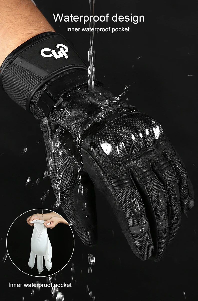 INBIKE Waterproof Winter Motorcycle Gloves Thermal Fleece Touchscreen with TPR Palm Pad Cushioning Hard Knuckle White Medium
