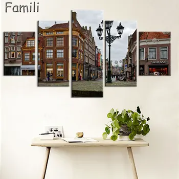 

Home Decor Frame Modern HD Printed Canvas Painting 5 Pieces Black White Wall Art Pictures Netherlands City Streetscape Poster