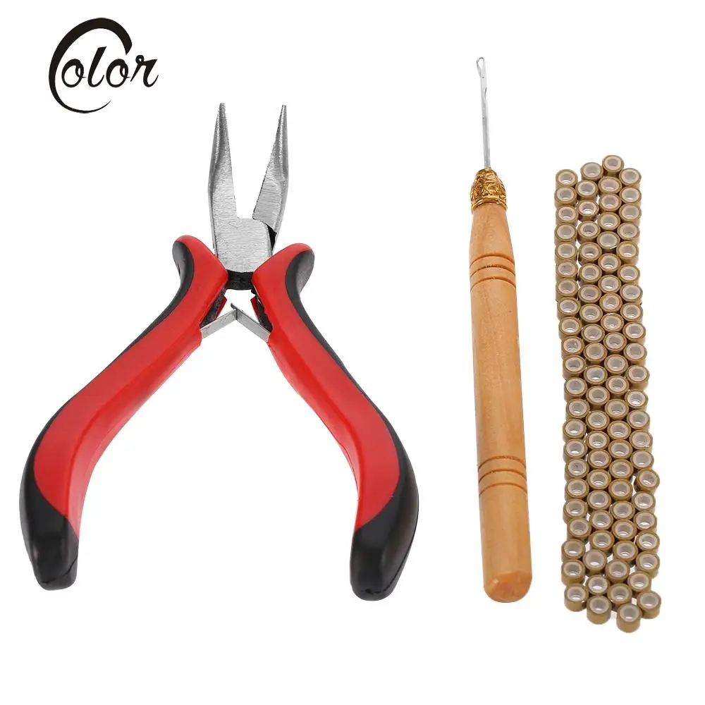 3Pcs/set Salon Hair Extension Tool Kit Curved Plier Pulling Needle 5mm