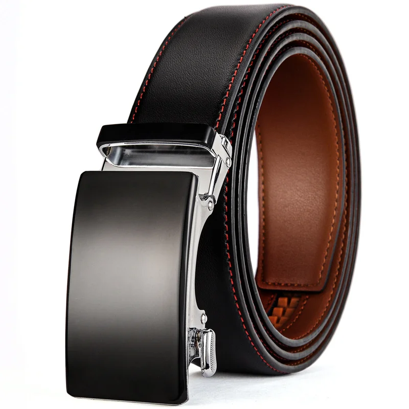 Plyesxale Genuine Leather Belt Men High Quality Ratchet Dress Belt With Automatic Buckle Blue Red Light Brown Mens Belts B36 snap belt Belts