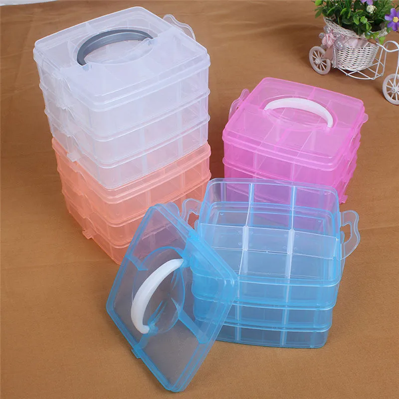 

Transparent Appearance 3-Layers, Detachable DIY Storage Clear Plastic Craft Beads Jewellery Storage Organizer Tool Box Case#g35