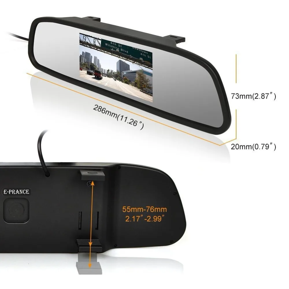  Viecar Car Rearview Mirror Monitor With Night Vision Reversing Rear View Camera 4.3 inch Screen dis