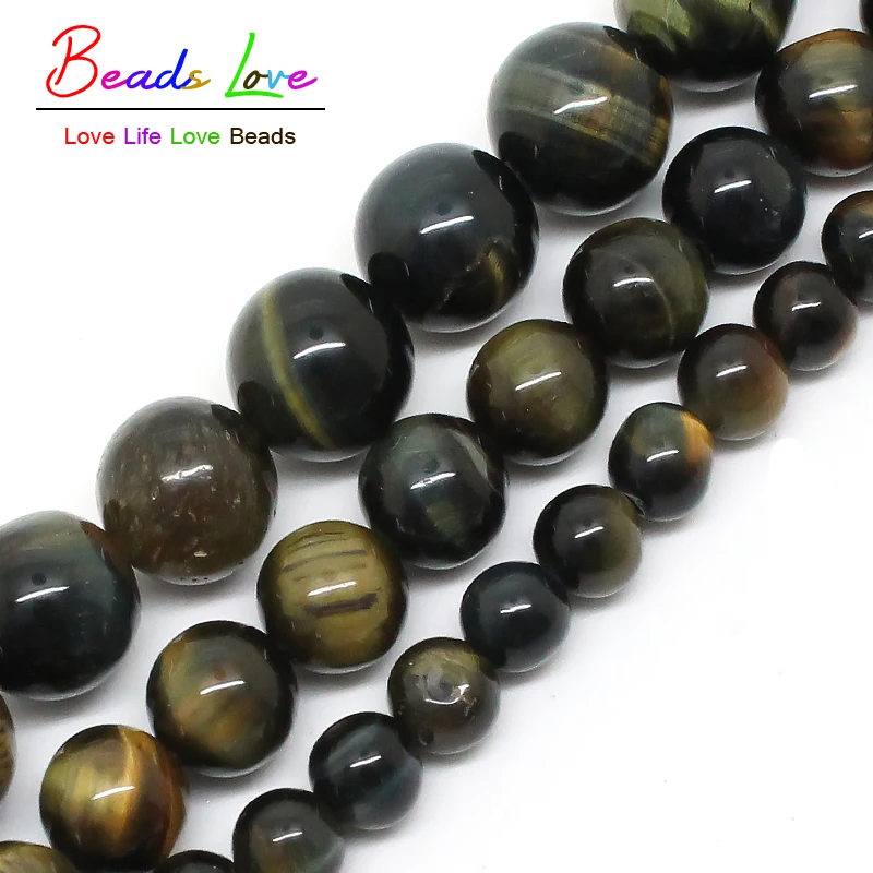 

Natural Blue Yellow Tiger Eye Stone 6/8/10mm Round Loose Beads 15.5inch/strand Pick Size DIY Bracelet (F00524)