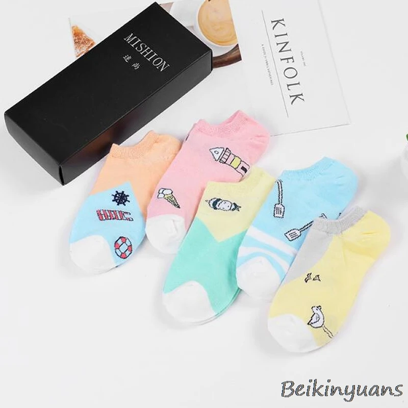 cartoon striped love student socks spring and summer thin stretch comfortable breathable ladies cotton socks - Цвет: 18