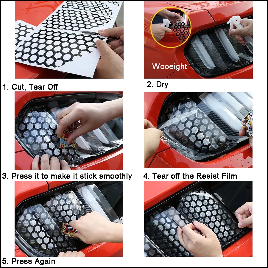 Wooeight Car Styling Rear Tail light Lamp Honeycomb Cover Decoration Stickers For Ford Mustang 2015 2016 2017 (1)