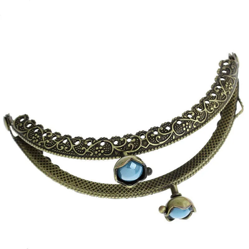 

10Pcs Blue Resin Flower Head Purse Bag Metal Arc Frame Kiss Clasps Bronze Tone Handbag Handle Clutch 13x7cm