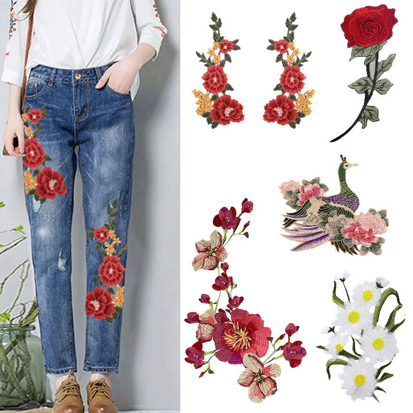 Chinese style embroidery DIY clothing decoration small goods Blossom Peach Red Roses Flower Patches Embroidered Sewing On Patch | Дом и сад
