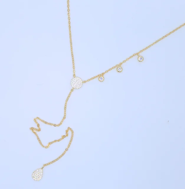 Colgante de gota redonda de circonia cúbica para mujer, colgante de gota de zirconia cúbica AAA, cadena larga de llenado de oro, collar sexy, 2017 Colgante de gota redonda de circonia cúbica para mujer, colgante de gota de zirconia cúbica AAA, cadena larga de llenado de oro, collar sexy, 2017
