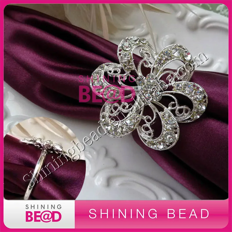 

sliver flower clear rhinestone napkin ring,free shipping,hot sale crystal rhinestone napkin ring