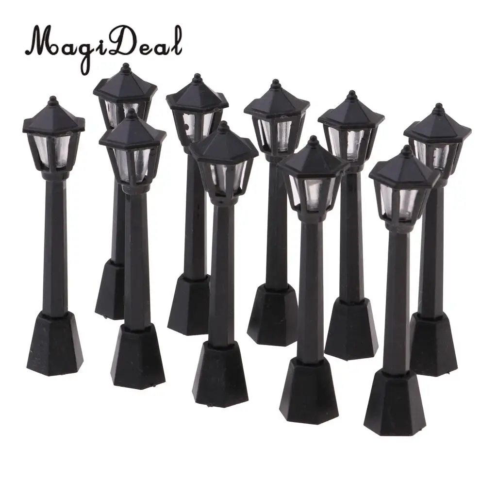 1/12 Miniature Architectural Courtyard Street Light Model Black Metal Outdoor Lamp Toy Dollhouse Life Scene Ornament 10 Pieces