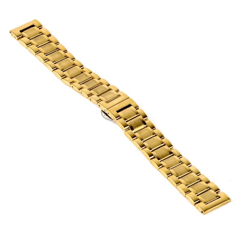 Shellhard New High Quality Silver Black Rose Gold Watchband Stainless Steel Butterfly Clasp Buckle Straight End Watch Band Strap