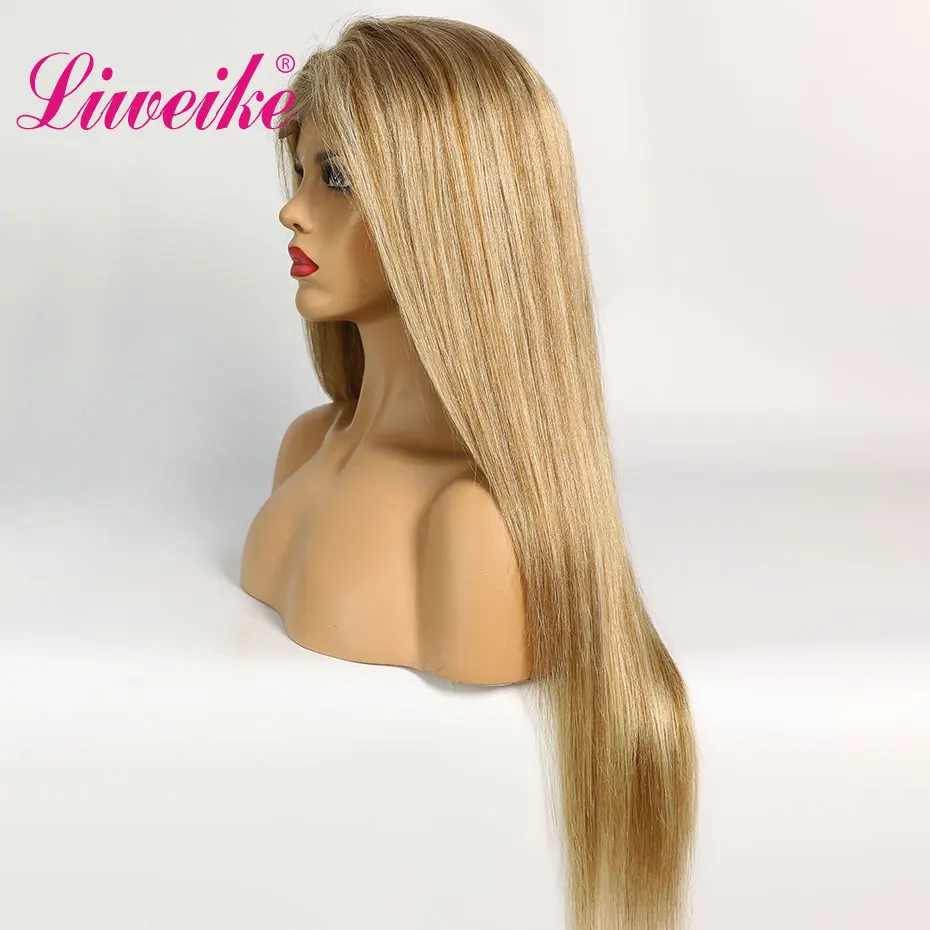 Liweike цвет P8/613 прямые 4*4 закрытие кружева парик 100% Remy человеческие волосы шитья