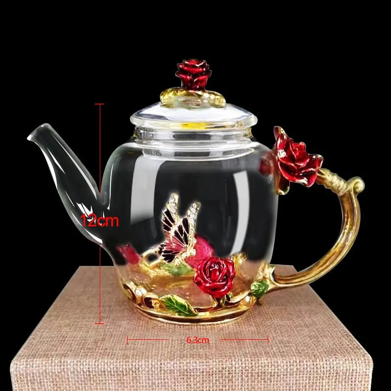 Высокое Качество Изысканный Роскошный эмалированный хрустальный стеклянный термостойкий чайник кухонные аксессуары свадебные подарки чайник с розовой водой