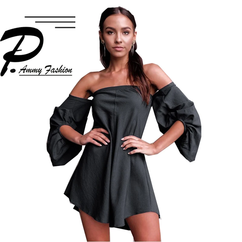 

Sexy Off Shoulder Lantern Sleeve Evening Party Mini Dresses