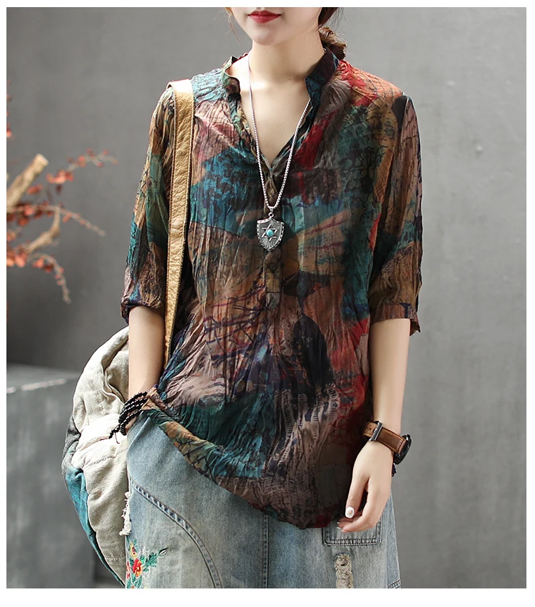 silk blouses Max LuLu Summer Korean Fashion Ladies Linen Tops And Blouses Womens Printed V Neck Chiffon Shirts Casual Vintage Cotton Clothes womens blouses