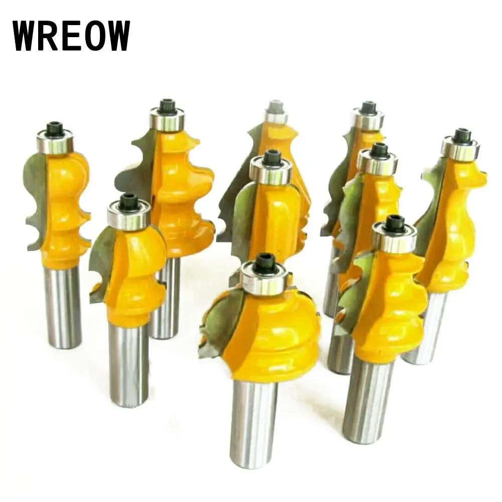 

1/2'' Round Shank Molding Router Bit Set Milling Trimming Cutter Wooden Doors MDF Solid Wood Woodworking Tool 10pcs