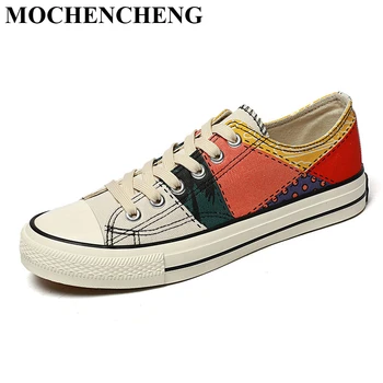 

New Men Canvas Shoes Casual Lace-up Sneakers Retro Stylish Mixed Color Design Student Skate Footwear Anti-skid Wear-resistant
