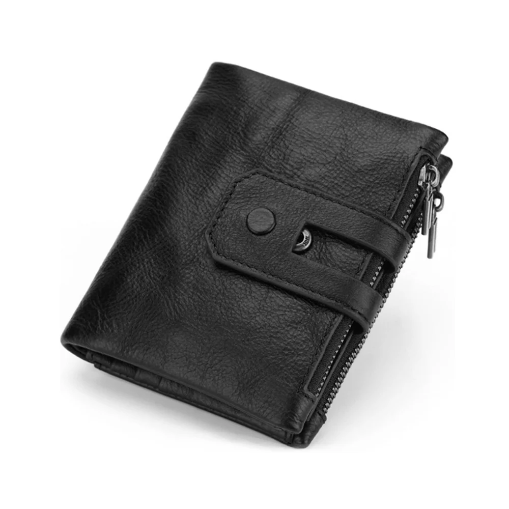 

RFID double zipper HOT Oil and wax leather Men Wallet Short Coin Purse Small Vintage Wallets Brand High Quality Designer