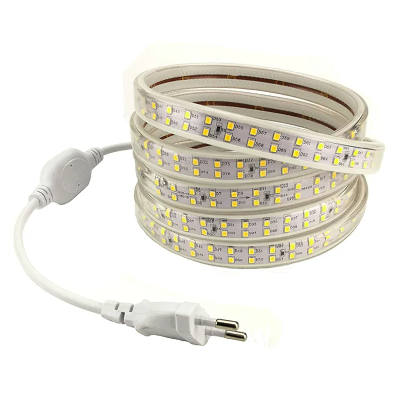 AC 220 вольт светодиодные полосы лампа 2835 180 LED/m 208 led/m Двухрядные трубки IP67