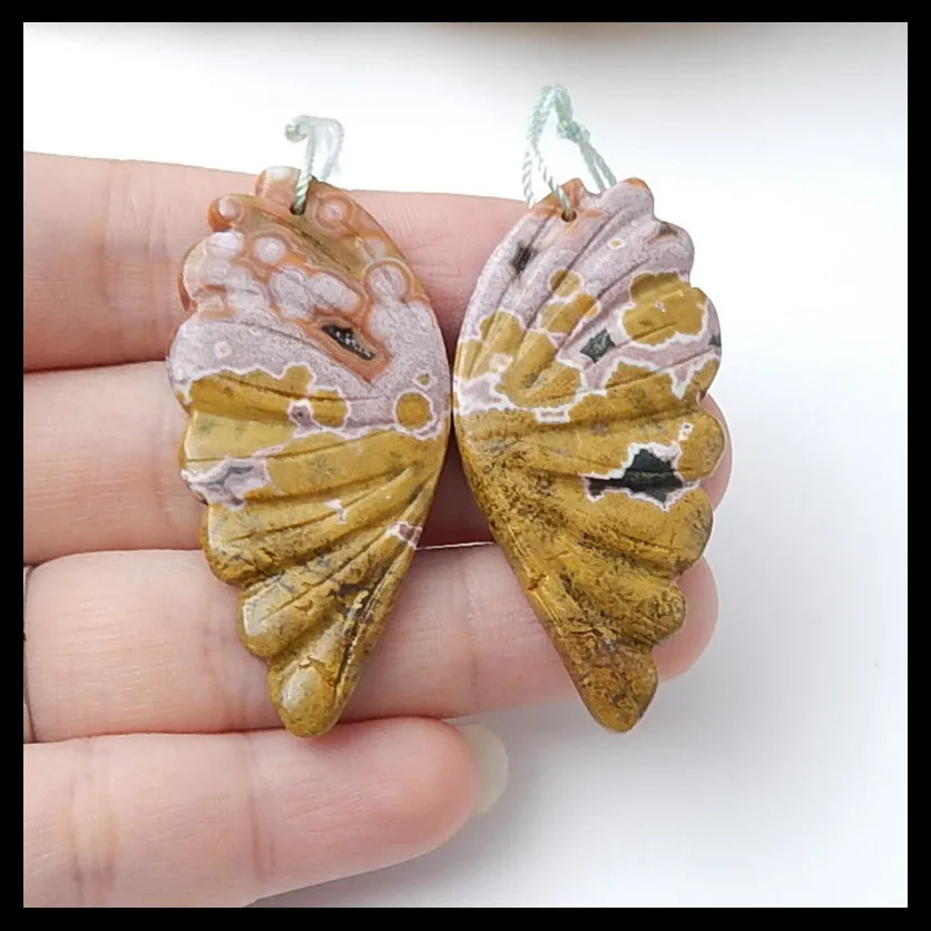 

Semi-precious stones, Jewelry accessories,Ocean jasper carved wing fashion women Earrings Bead,48x23x5mm,14.76g