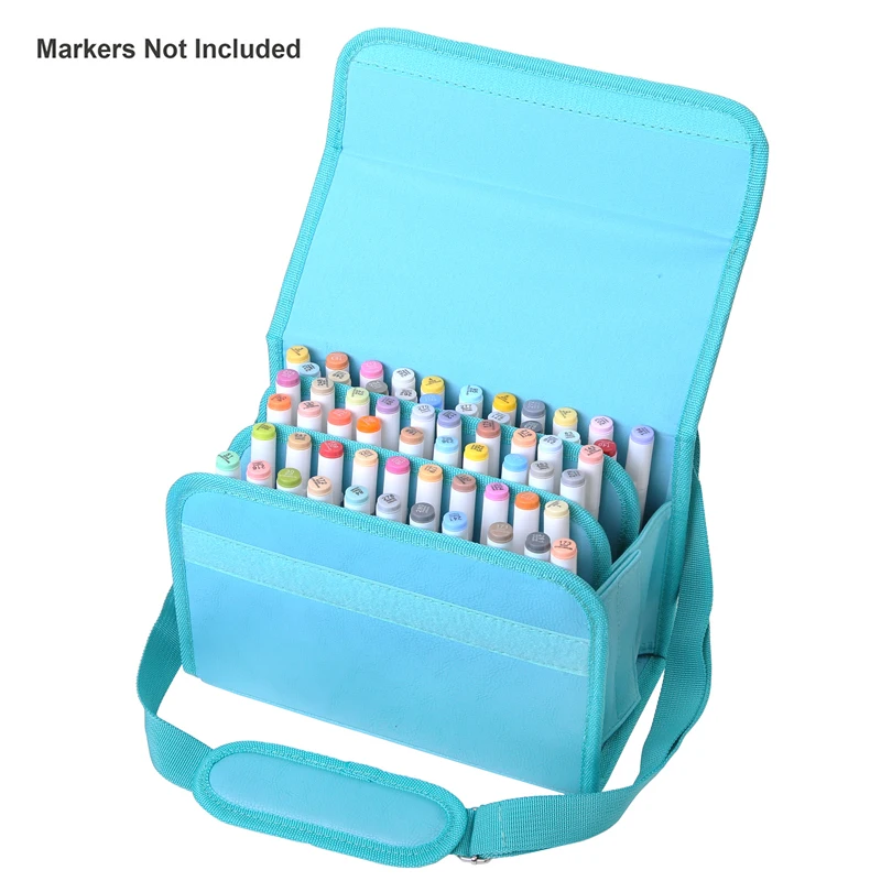 

High Quality PU Leather 60 Holders Marker Case Zippered Markers Bag For Any Artist Carrying Permanent Paint Makeup Pen Brush Pen