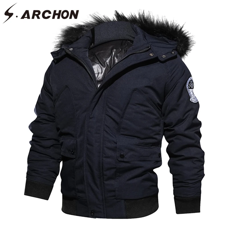 

S.ARCHON New Winter Fleece Collar Jackets Men Bomber Thicken Military Tactical Jacket Autumn Warm Pilot Flight Army Coats