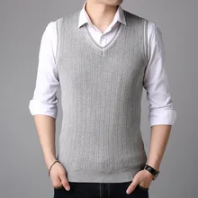 1318 Осенняя полосатая трикотажная жилетка модная Корейская Студенческая с v-образным вырезом офисная без рукавов пуловер и свитер для мужчин жилет