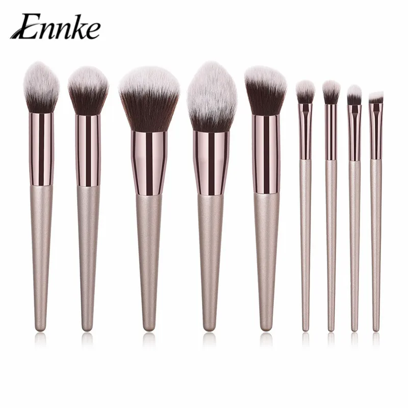 

9pcs Makeup Brushes Set Professional Powder Foundation Brush Synthetic Hair Champagne Gold Make Up Brush
